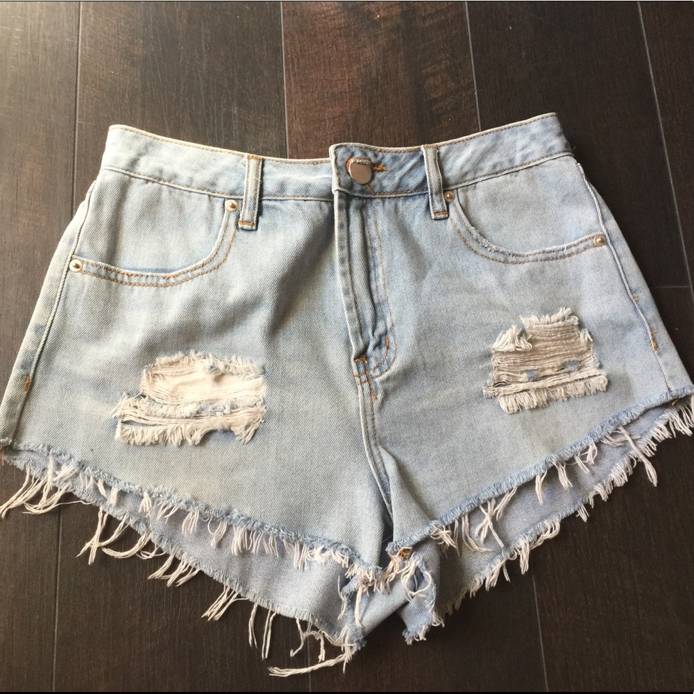 High waisted denim distressed shorts